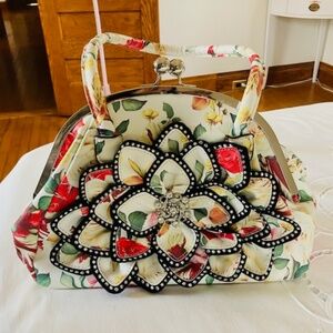 Julia & Michael Floral Rhinestone Shoulder Purse 14" x 9"